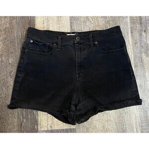 Madewell Women's High Rise Denim Stretch Raw Hem Jean Short Size 29 Black